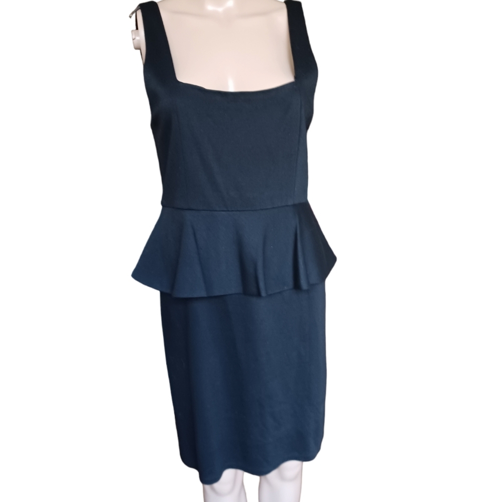 Alice + Olivia Womens Sleeveless Ruffled Black Peplum Sheath Dress Size 10